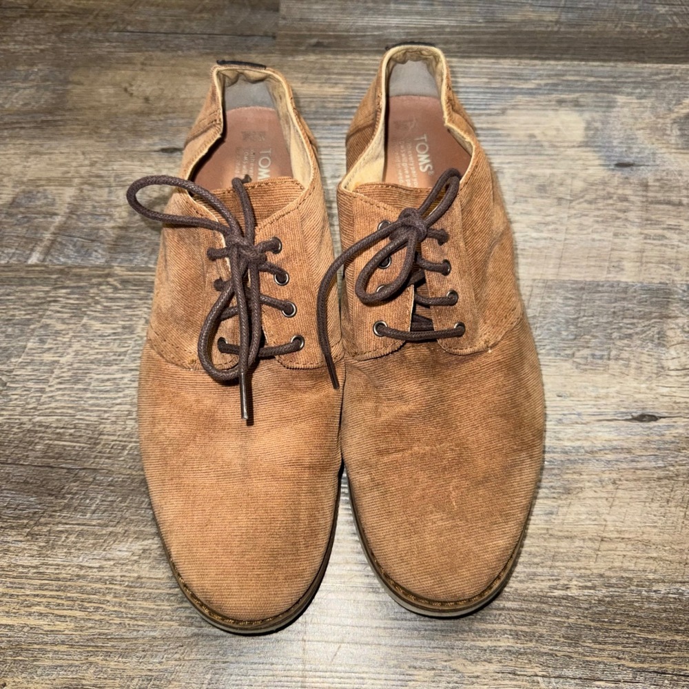 TOMS Preston Mens 10.5 Bark Brown Micro Corduroy Oxford Lace Up Casual Shoes - Picture 2 of 10